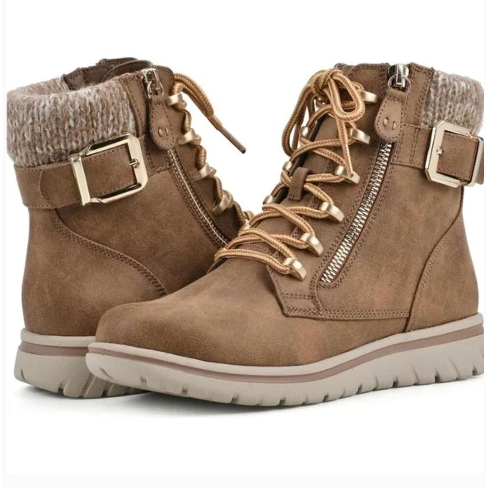 Cliffs White Mountain Hearten Boots 9 Tan NWT Vegan Leather Lace Combat Comfort